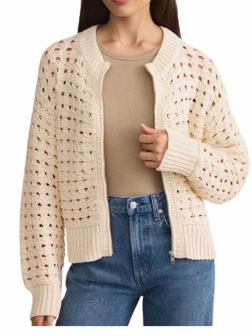 Z Supply Zip Front Sweater Cardigan - Cream, Sz XS